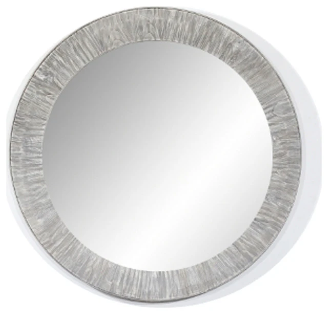 InFurniture Inc., 35" Rustic Solid Fir Mirror, Gray, Round 3 InFurniture Inc., 35" Rustic Solid Fir Mirror, Gray, Round