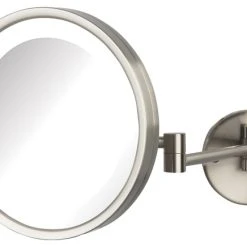 Jerdon 9.5", 5X Mag, LED Wall Mount Mirror, Nickel, Direct Wire