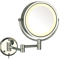 SEE ALL INDUSTRIES Modern Chrome Wall Mounted Lighted Make Up Mirror, Corded Plug-In