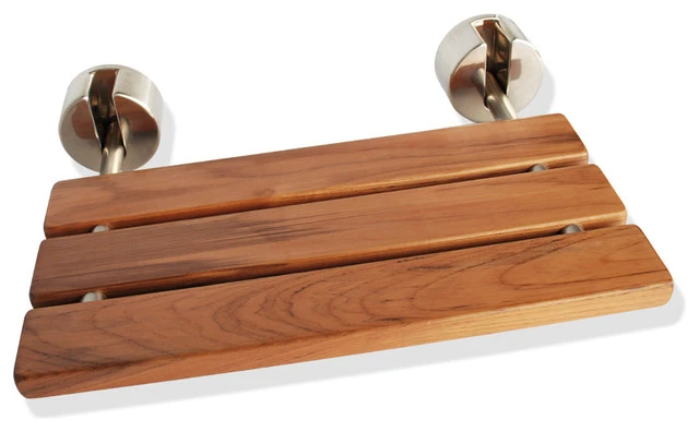 D-7 Teak Wood Folding Shower Seat Wall Mounted Bench Brushed Nickel - SteamSpa 3 D-7 Teak Wood Folding Shower Seat Wall Mounted Bench Brushed Nickel - SteamSpa