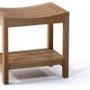 Teak Deals Outdoor Teak Patio Praha Shower Spa Bench With Bottom Shelf, 18"