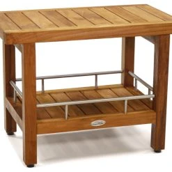 AquaTeak Patented 24" Spa™ Teak & Stainless Shower Bench With Shelf