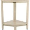 CoastalVogue Oasis 18" Teak Corner Shower Bench With Shelf In White Driftwood